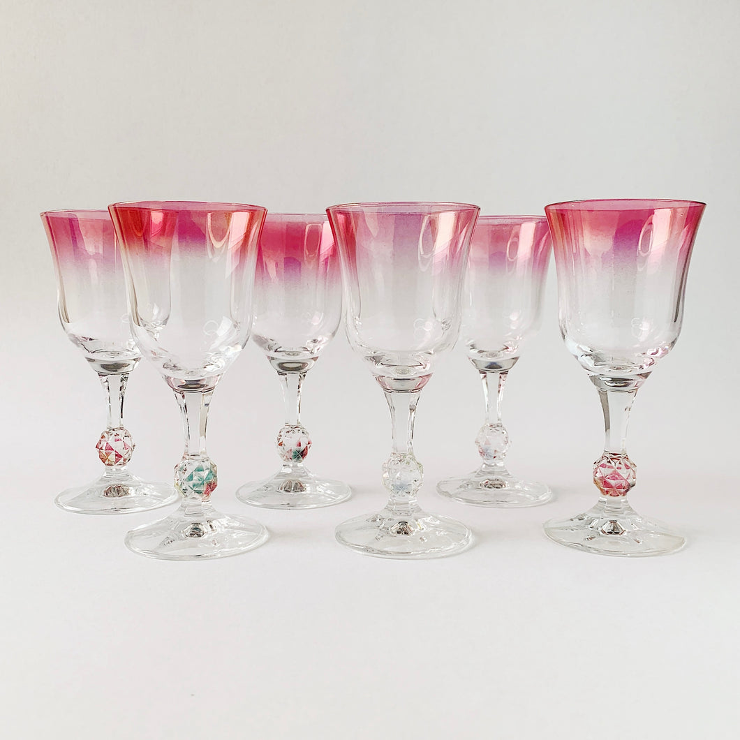 Set of 3 Pink Gradient Iridescent Wine Glasses